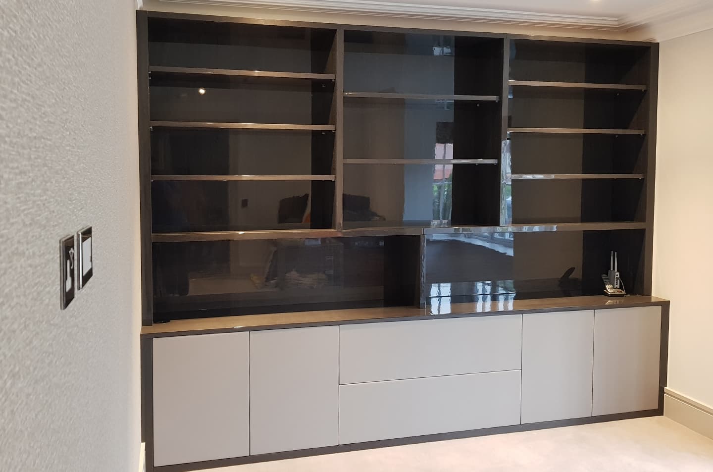 Full front view of the Esher bookcase and lower cupboards