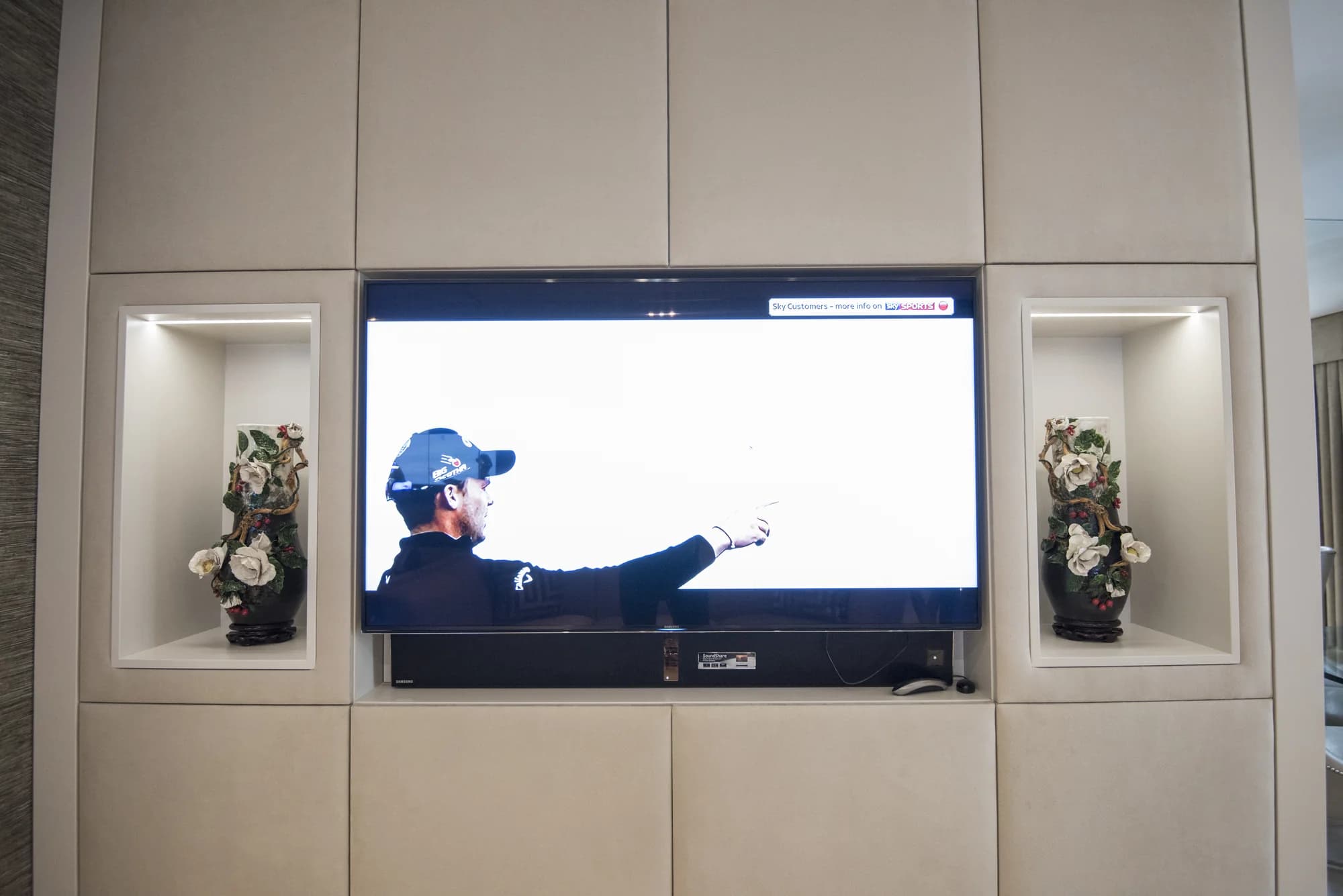Front view of cream bespoke TV unit
