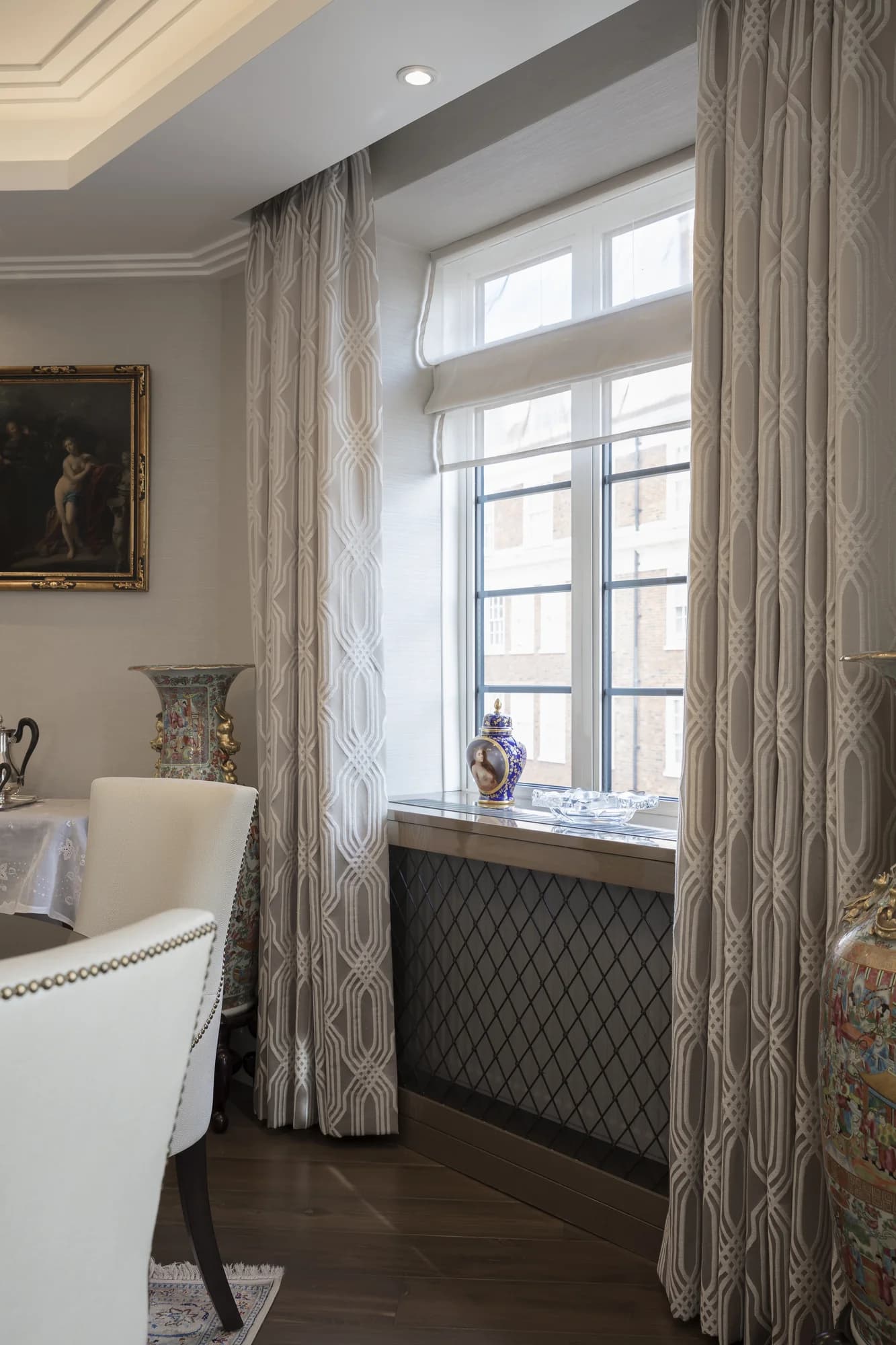 Overall view of bespoke radiator cover beneath window